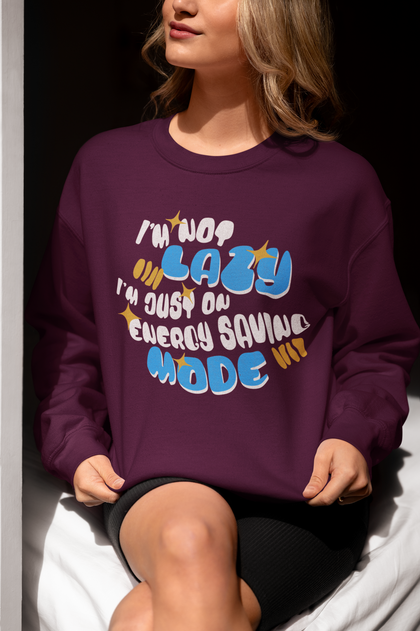 Cozy Unisex Sweatshirt – "I'm Not Lazy, Just on Energy Saving Mode" Funny Pullover