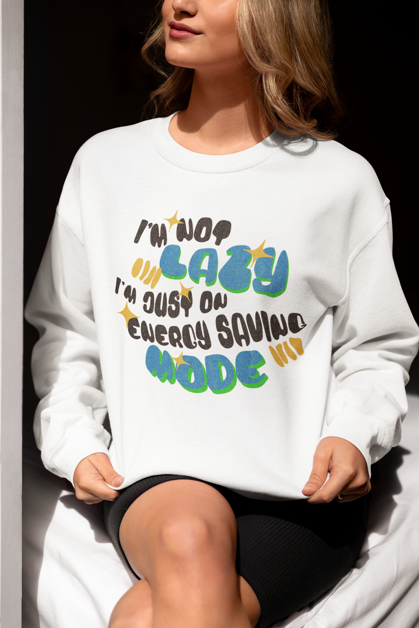 Cozy Unisex Sweatshirt – "I'm Not Lazy, Just on Energy Saving Mode" Funny Pullover