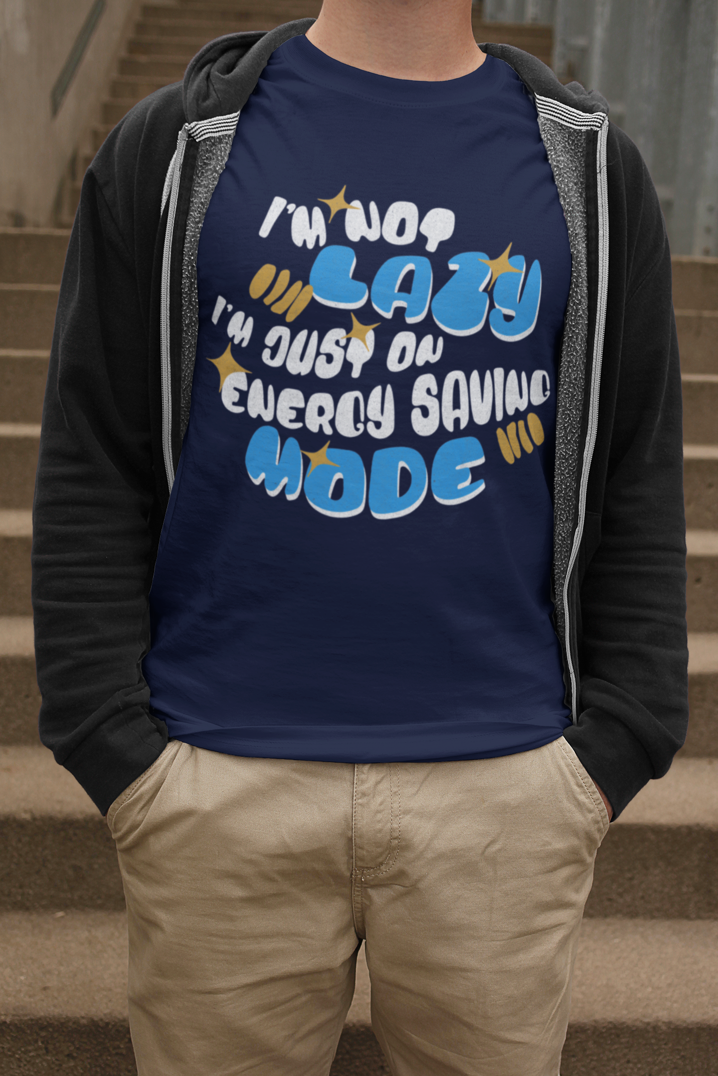 Funny Men's T-Shirt – "I'm Not Lazy, Just on Energy Saving Mode" Graphic Tee