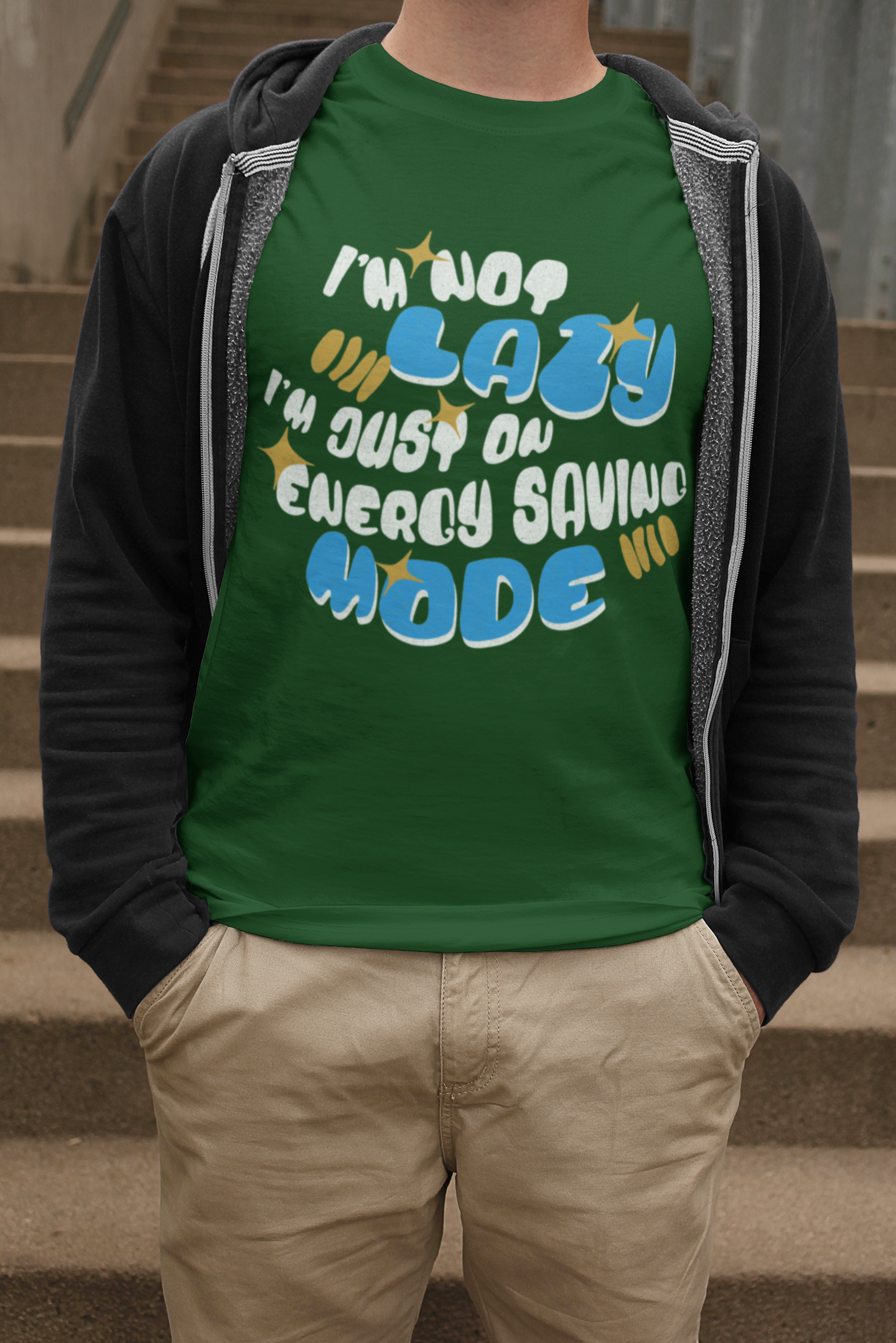 Funny Men's T-Shirt – "I'm Not Lazy, Just on Energy Saving Mode" Graphic Tee