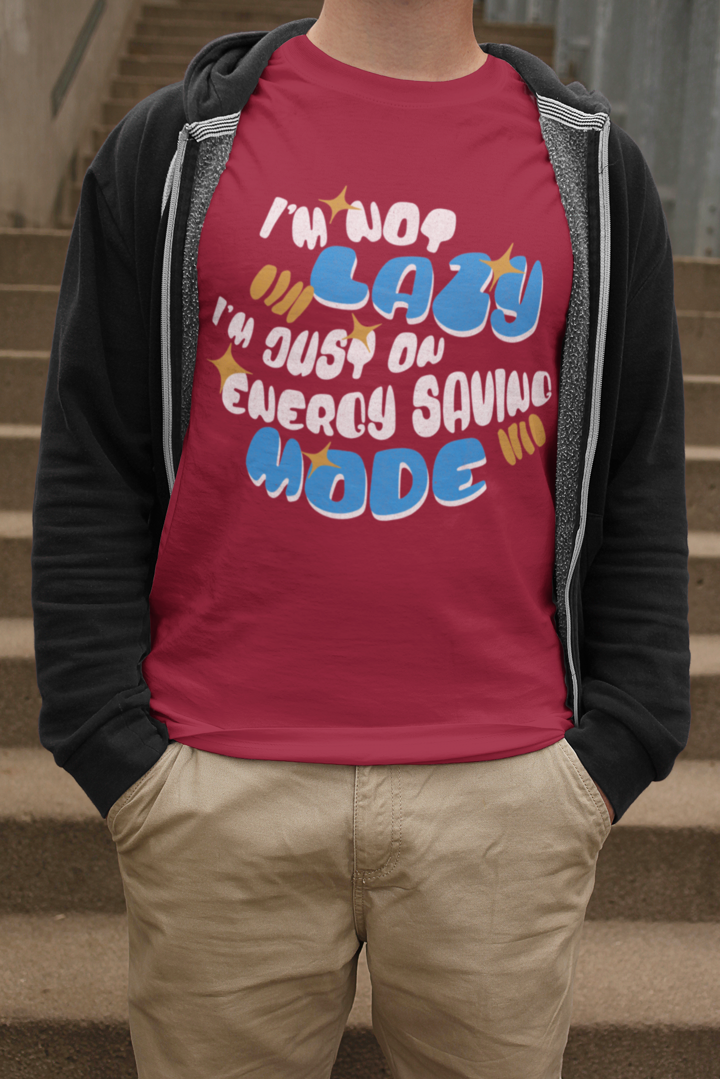 Funny Men's T-Shirt – "I'm Not Lazy, Just on Energy Saving Mode" Graphic Tee